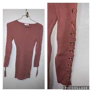Detailed Sleeve Sweater Dress - Dusty Rose/Mauve
